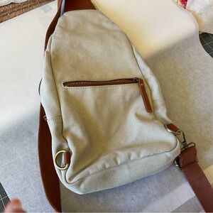 Men's Canvas Sling Bag - Brown and Cream